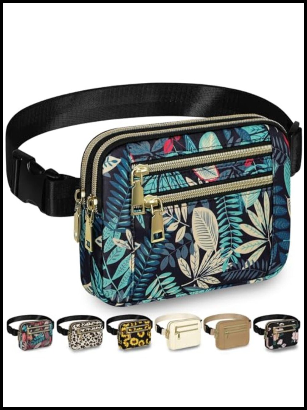 Water Resistant Polyester Crossbody Belt Bag Waist Pack 4 Zip Pockets